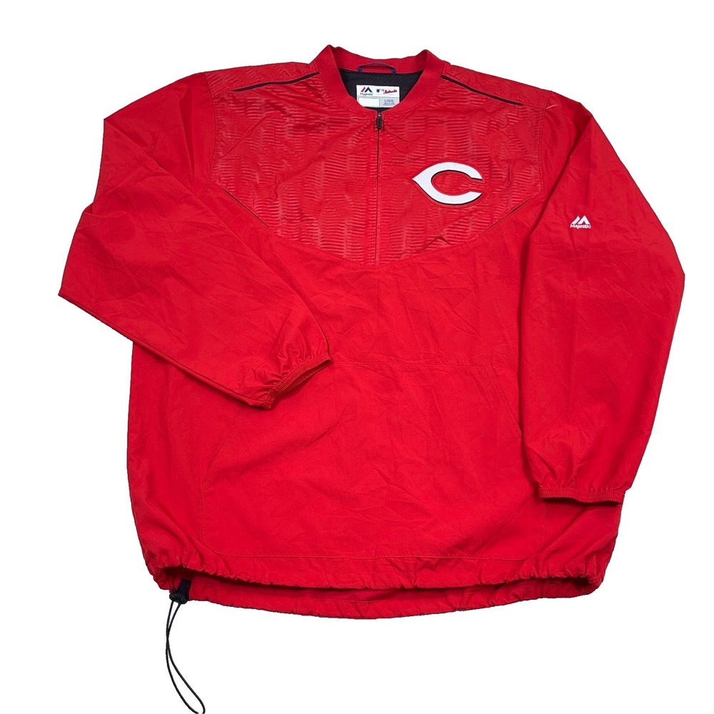 Cincinnati Reds Jacket Men Large Pullover Quarter Zip Windbreaker WindShirt